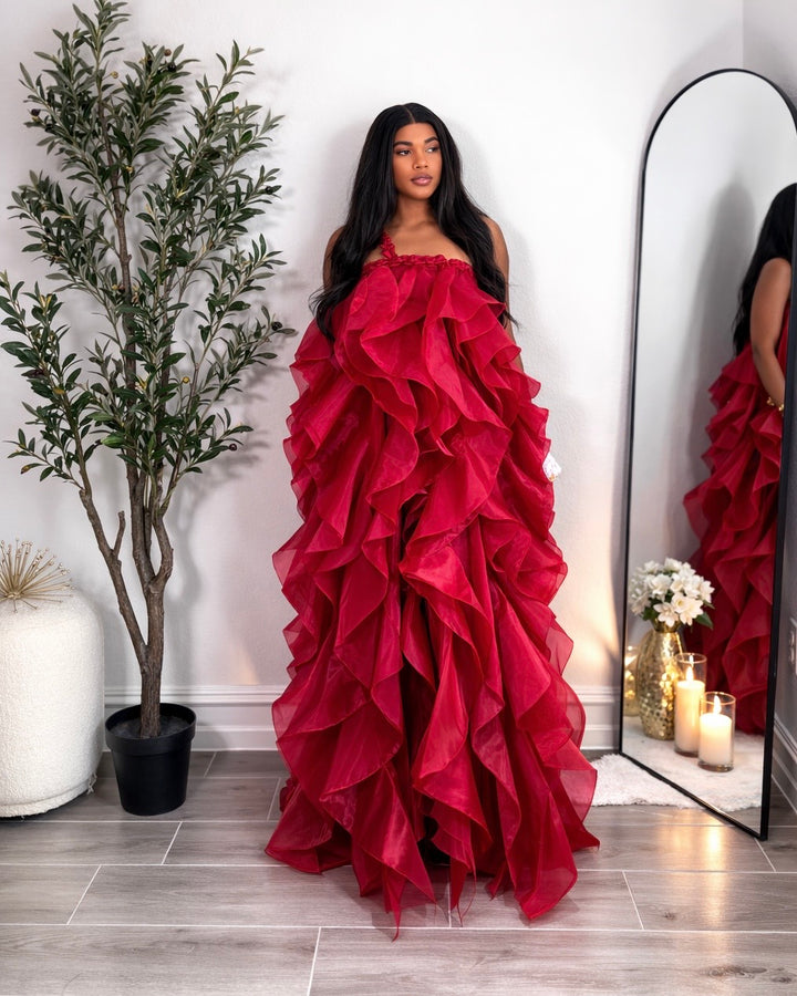 Crimson Ruffle Gown