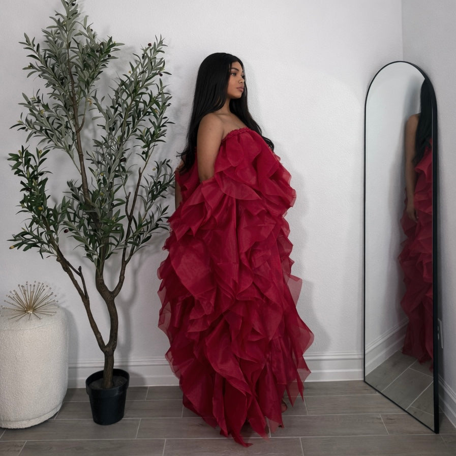 Crimson Ruffle Gown