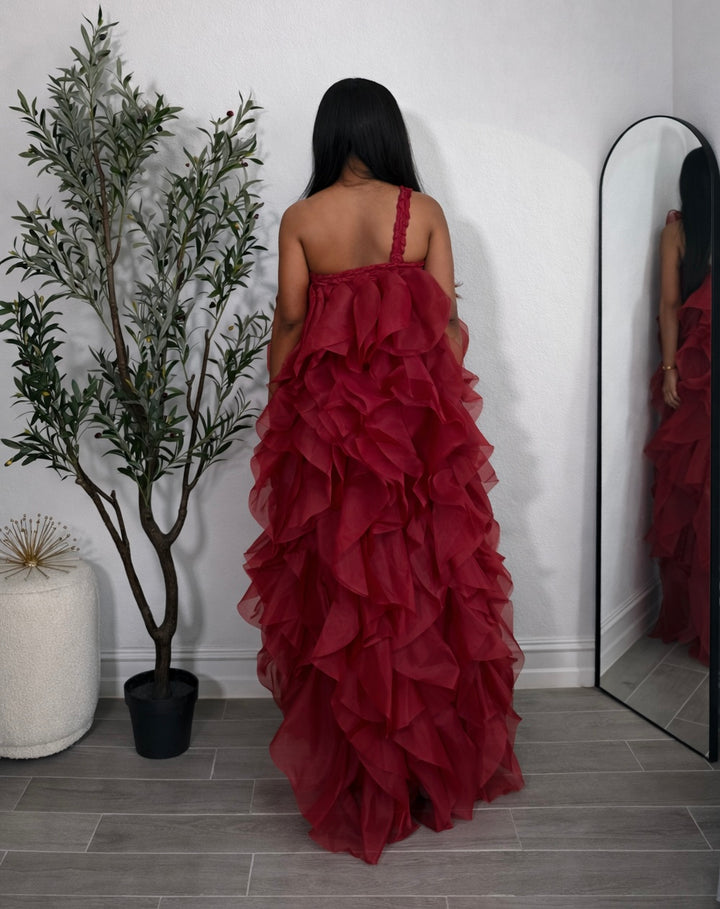 Crimson Ruffle Gown