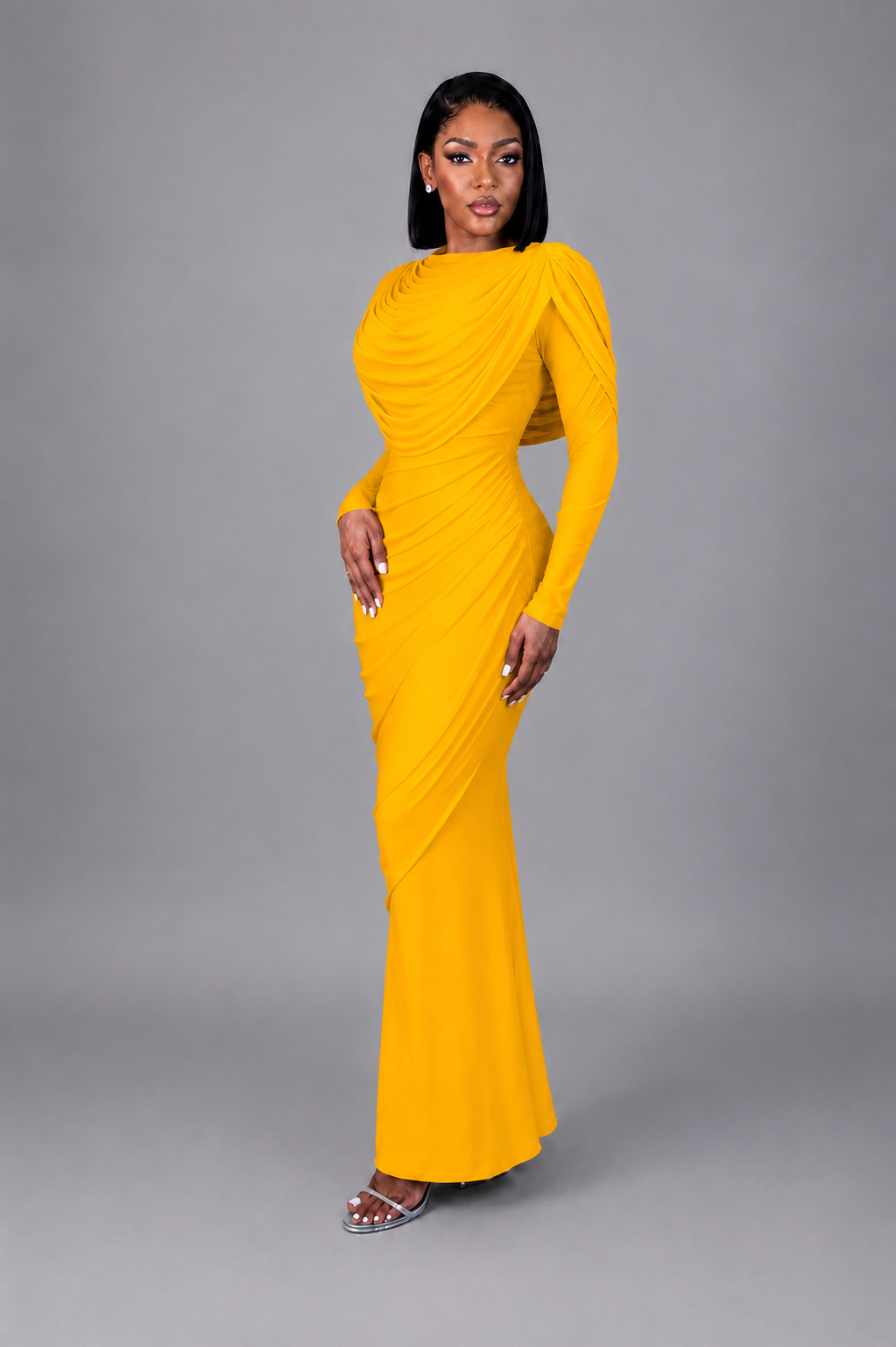 Zaria Draped Maxi Dress yellow