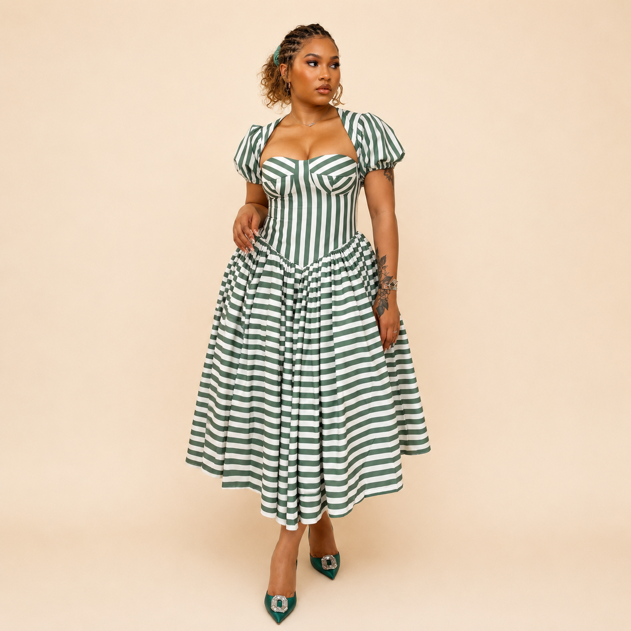 Emerald Breeze Midi Dress