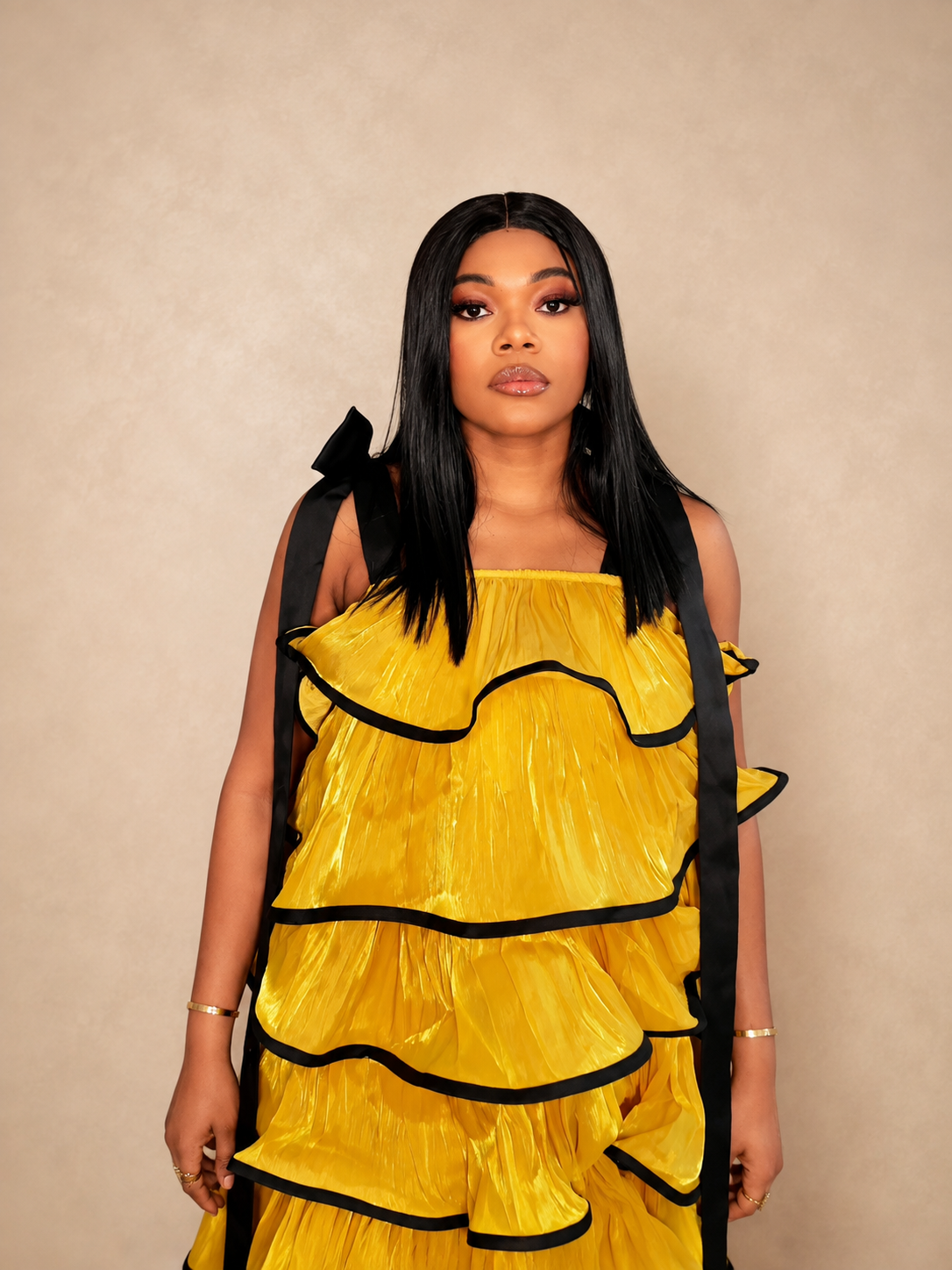 Golden Muse Tiered Ruffle Dress