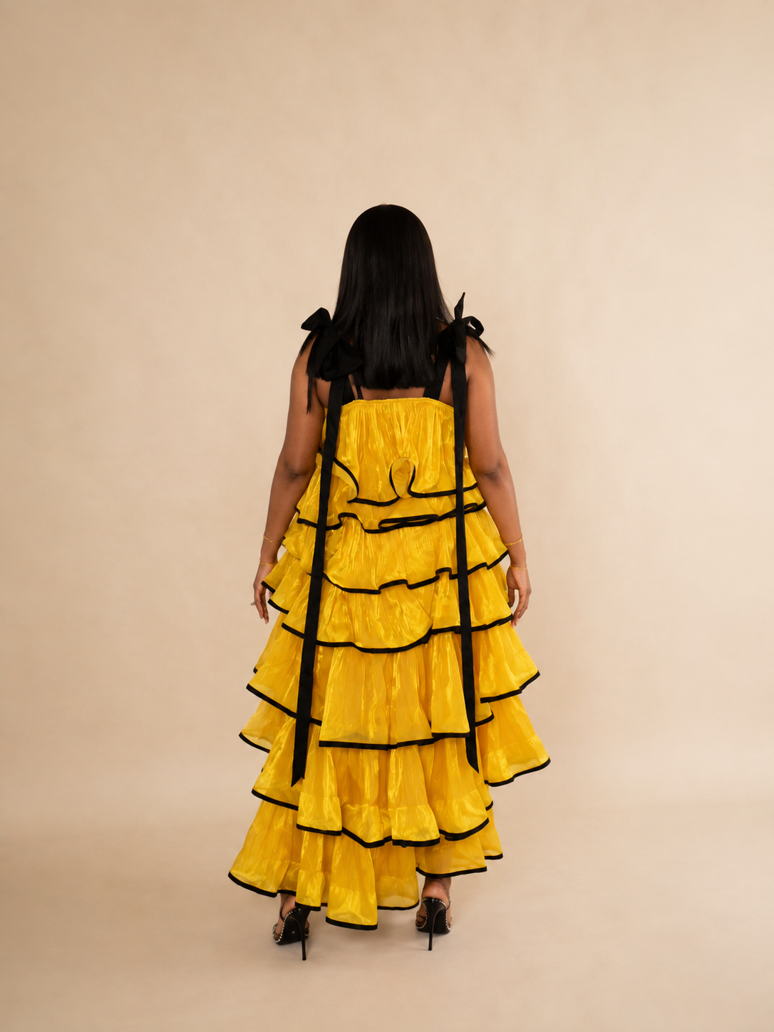 Golden Muse Tiered Ruffle Dress