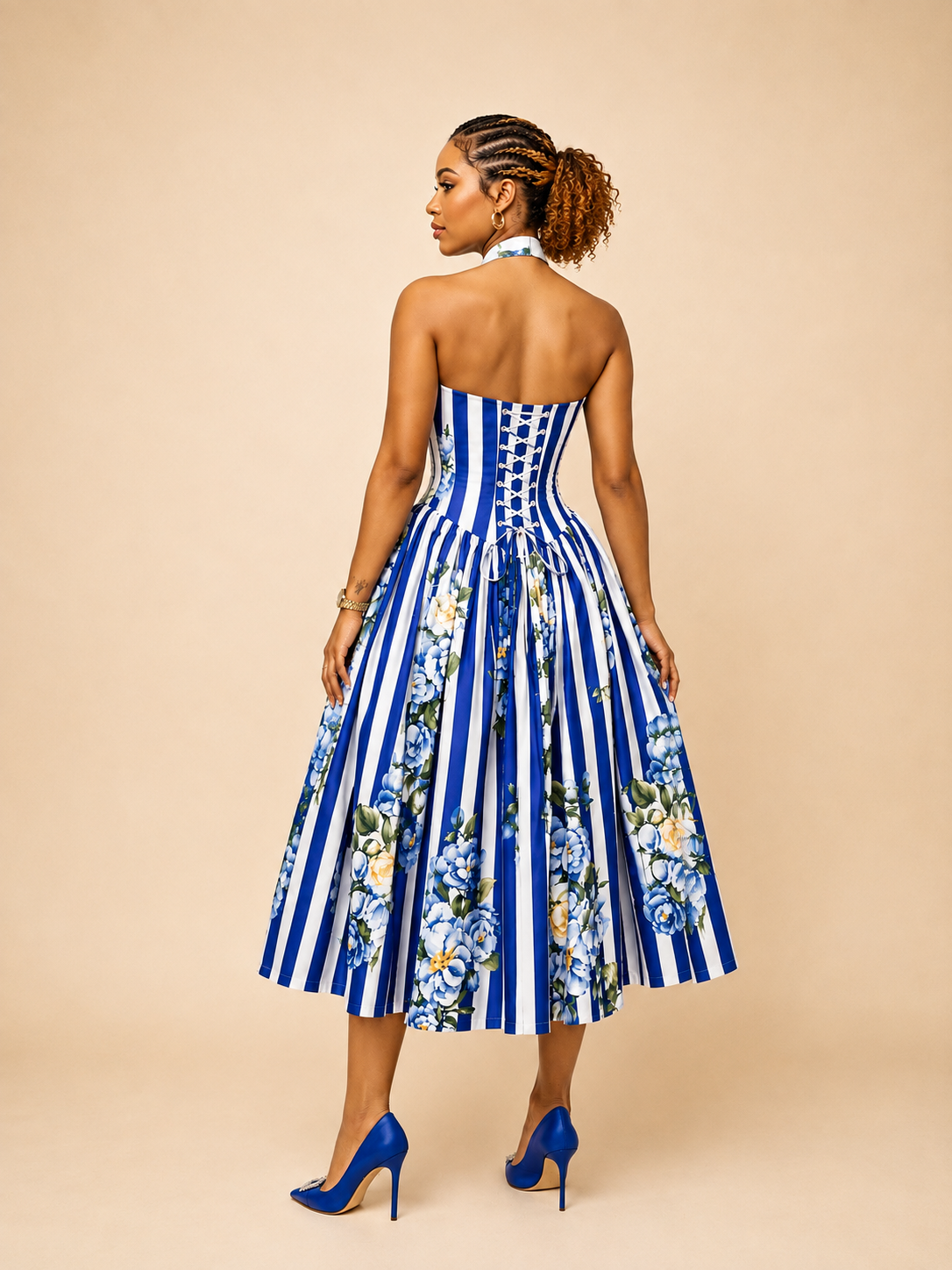 Santorini Bloom Halter Midi Dress